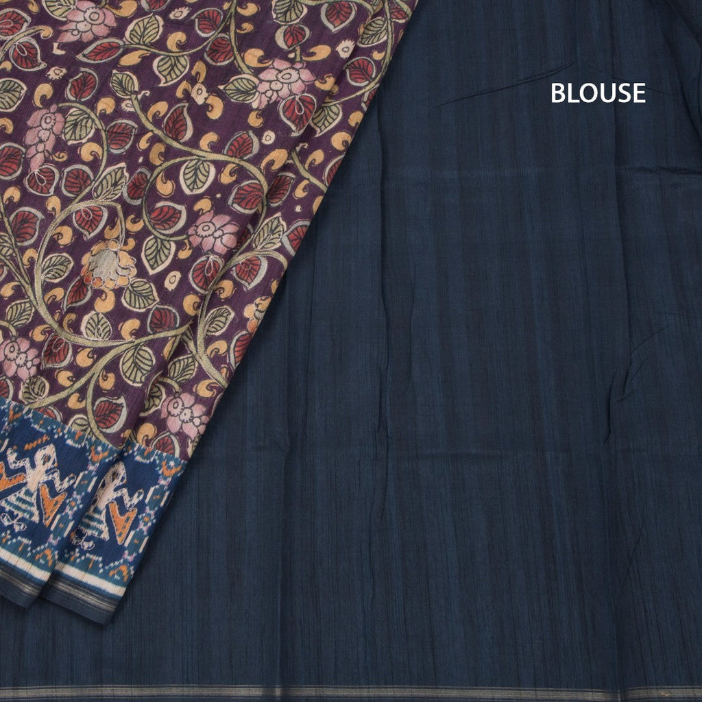 Raw Silk Purple Kalamkari Printed Saree
