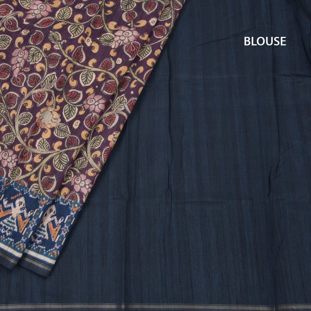 Raw Silk Purple Kalamkari Printed Saree