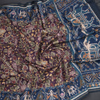Raw Silk Purple Kalamkari Printed Saree