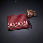 Raw Silk Maroon Zari Checked Saree And Thread Border 02