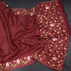 Raw Silk Maroon Zari Checked Saree And Thread Border 02