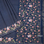 Raw Silk Navy Blue Zari Checked Saree And Thread Border