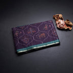 Semi Raw Silk Dark Purple Printed Saree 02