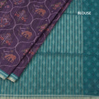 Semi Raw Silk Dark Purple Printed Saree 02