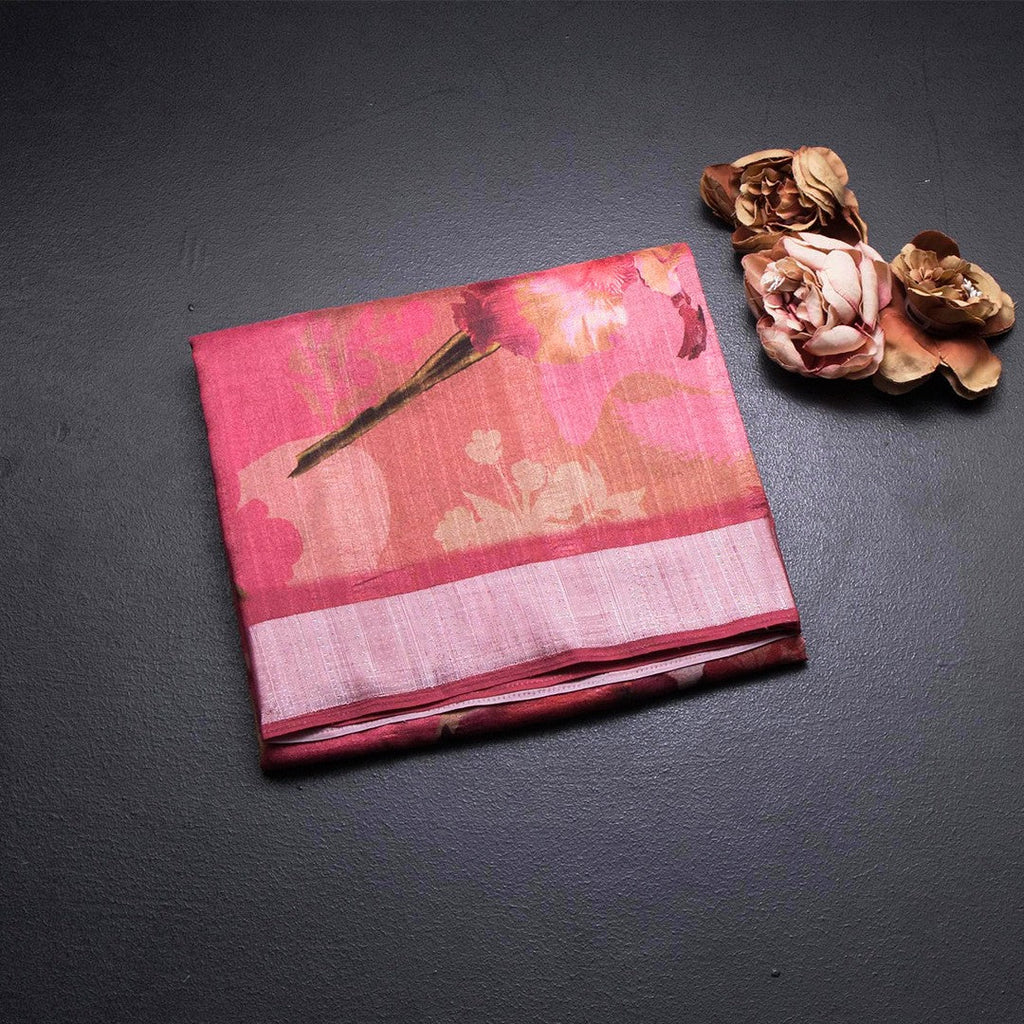 Tussar Blush Pink Printed Saree