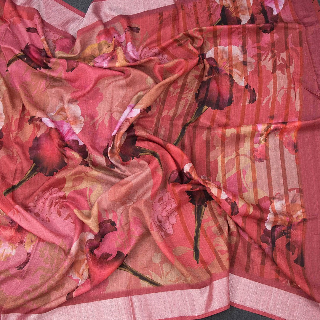 Tussar Blush Pink Printed Saree