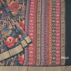Tussar Dark Green Floral Printed Saree 02