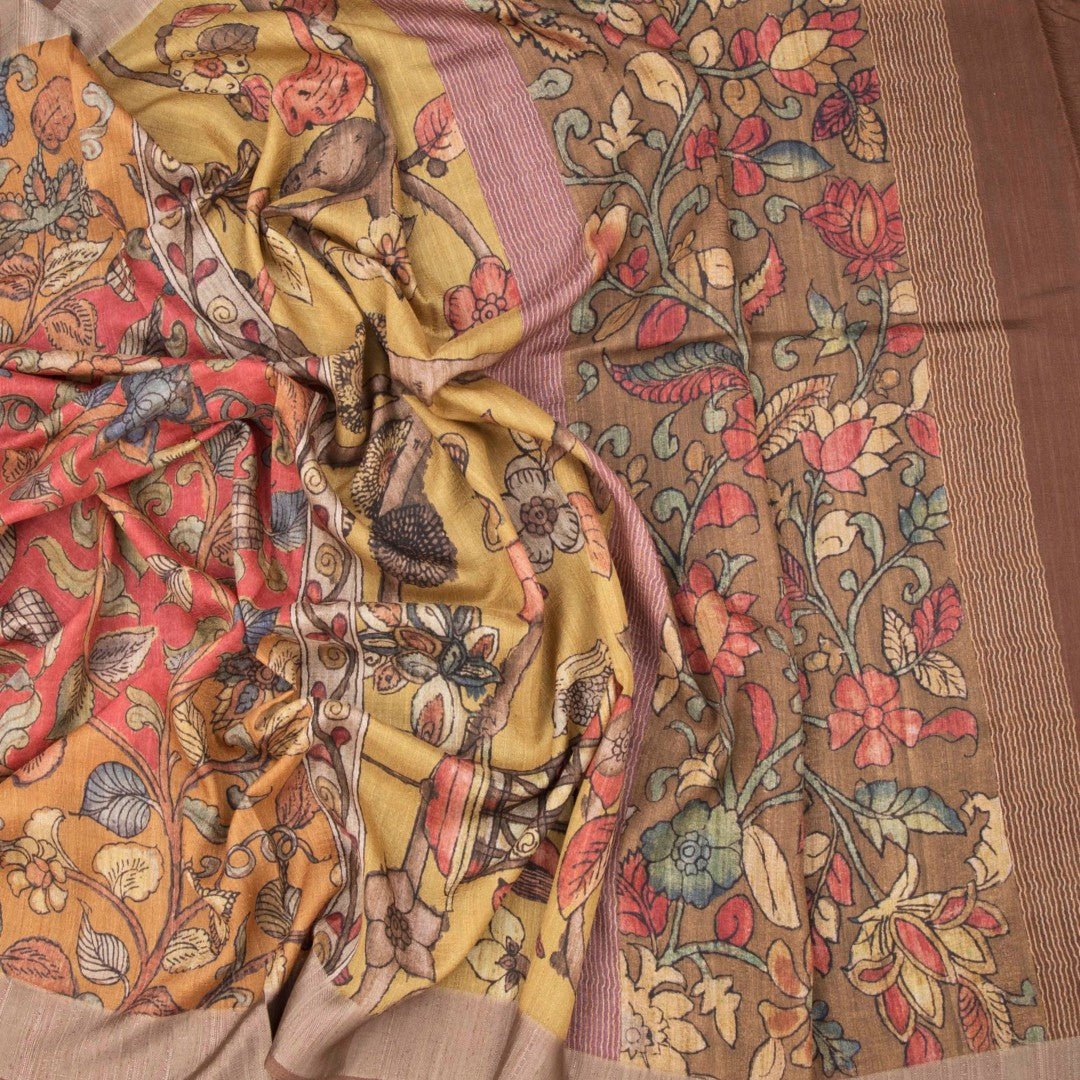 Tussar Multi Colour Kalamkari Printed Saree