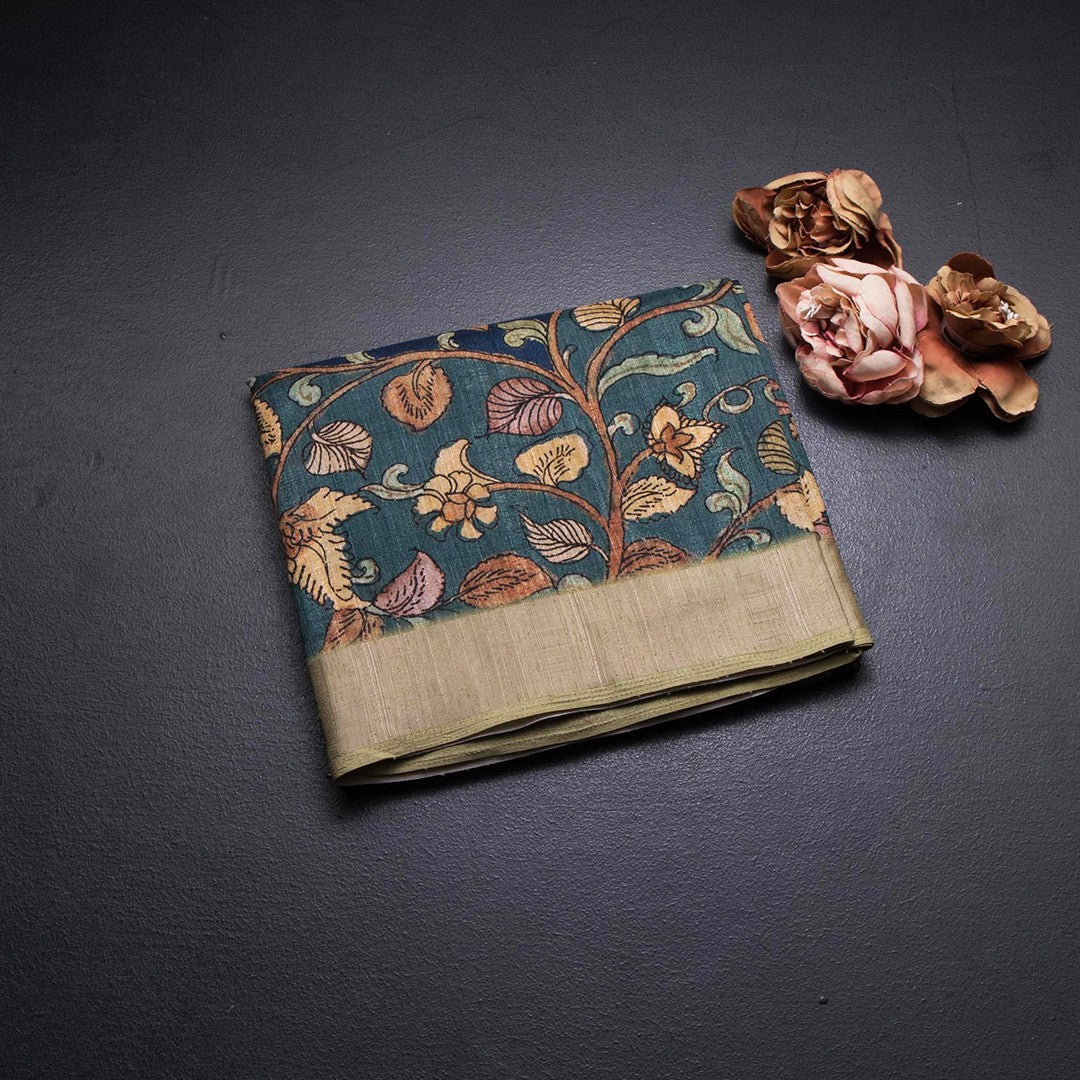 Tussar Multi Colour Kalamkari Printed Saree 02