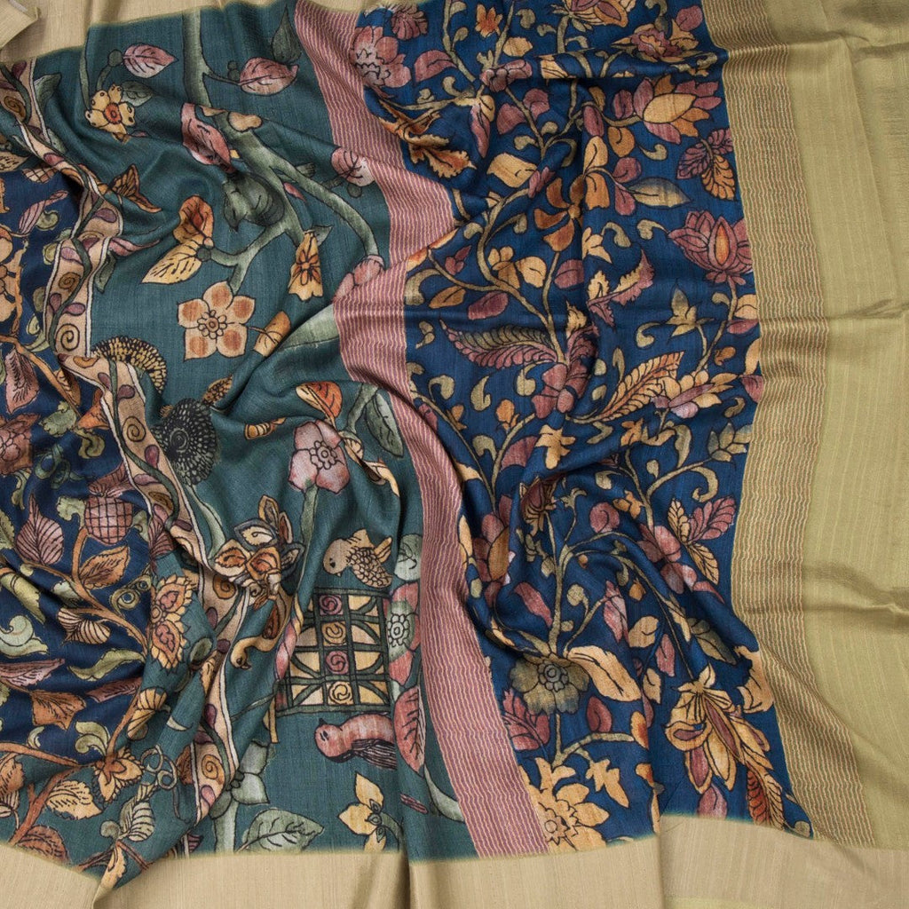 Tussar Multi Colour Kalamkari Printed Saree 02