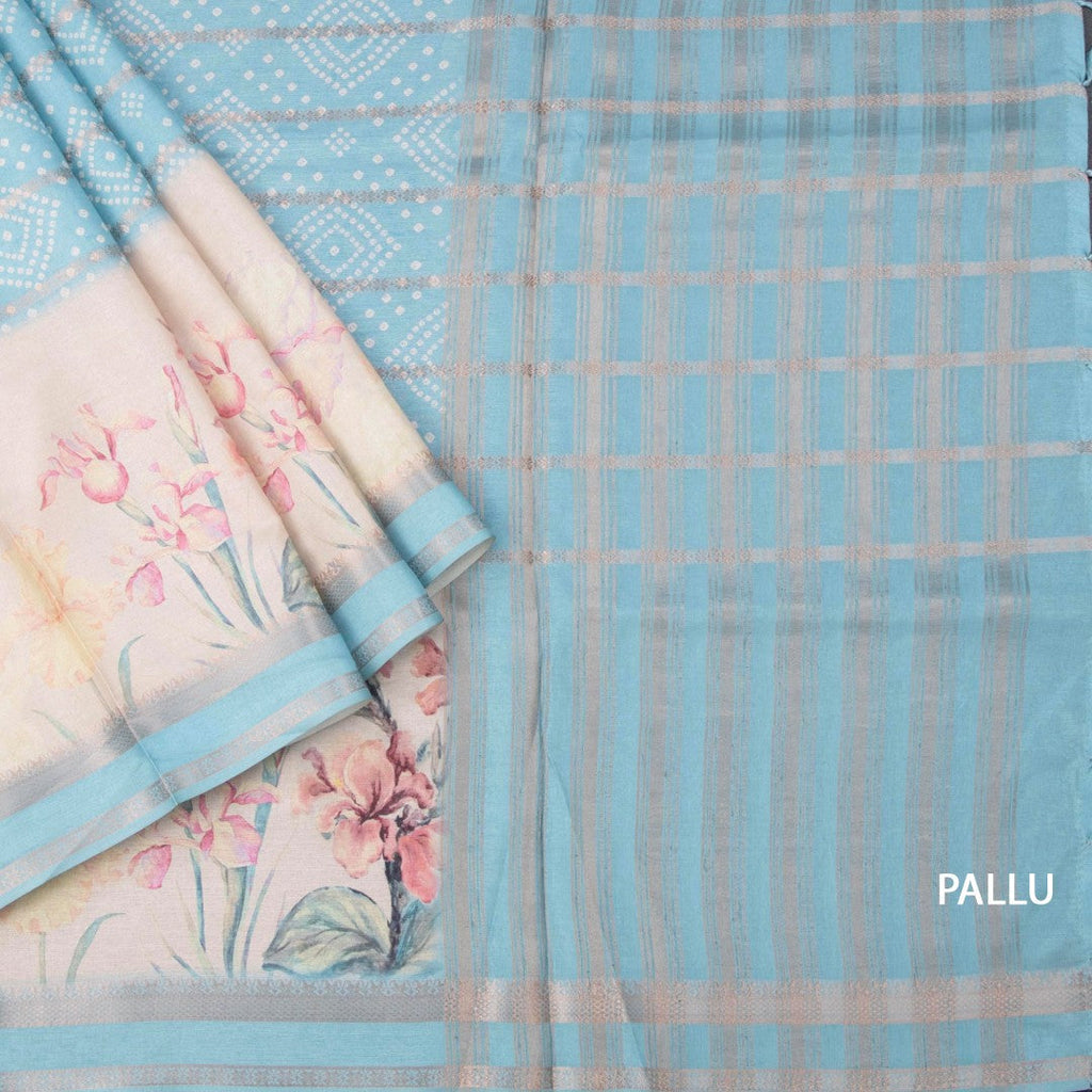 Raw Silk Sky Blue Printed With Zari Stripes Saree
