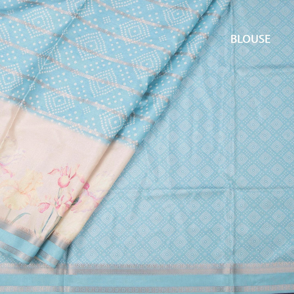 Raw Silk Sky Blue Printed With Zari Stripes Saree