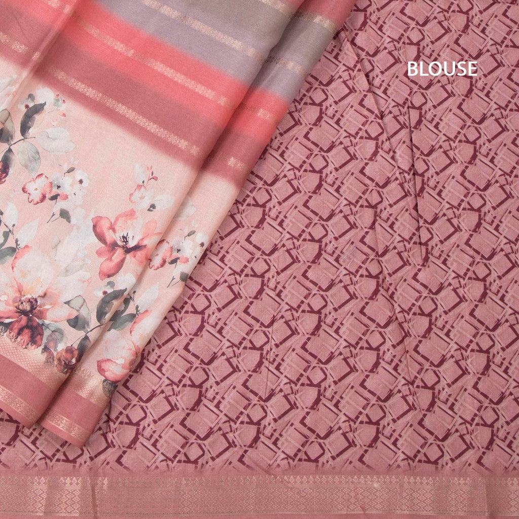 Raw Silk Multi Colour Printed With Zari Stripes Saree 02