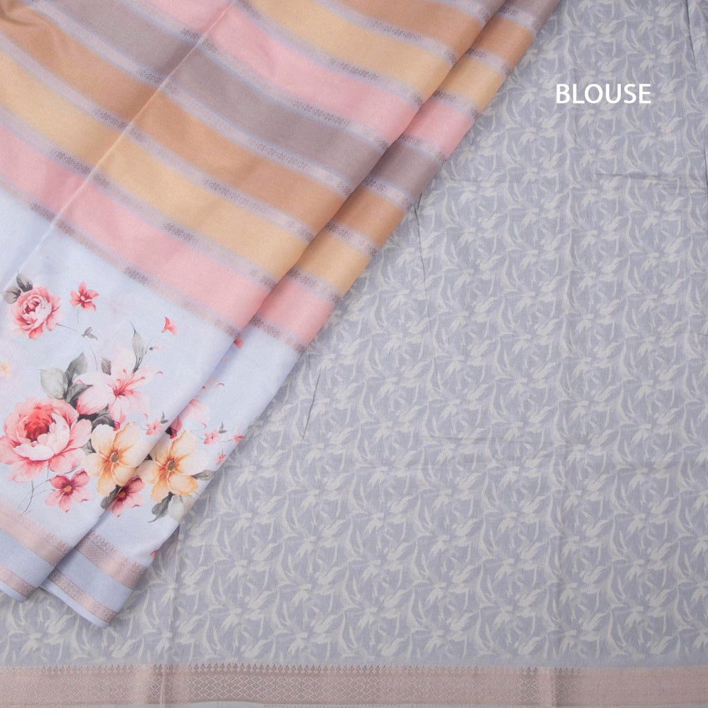Raw Silk Multi Colour Printed With Zari Stripes Saree 03