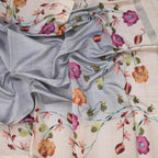 Semi Raw Silk Grey Plain Saree With Floral Creeper Design