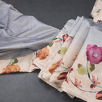 Semi Raw Silk Grey Plain Saree With Floral Creeper Design