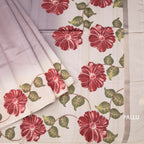 Semi Raw Silk Light Brown Plain Saree With Floral Creeper Design