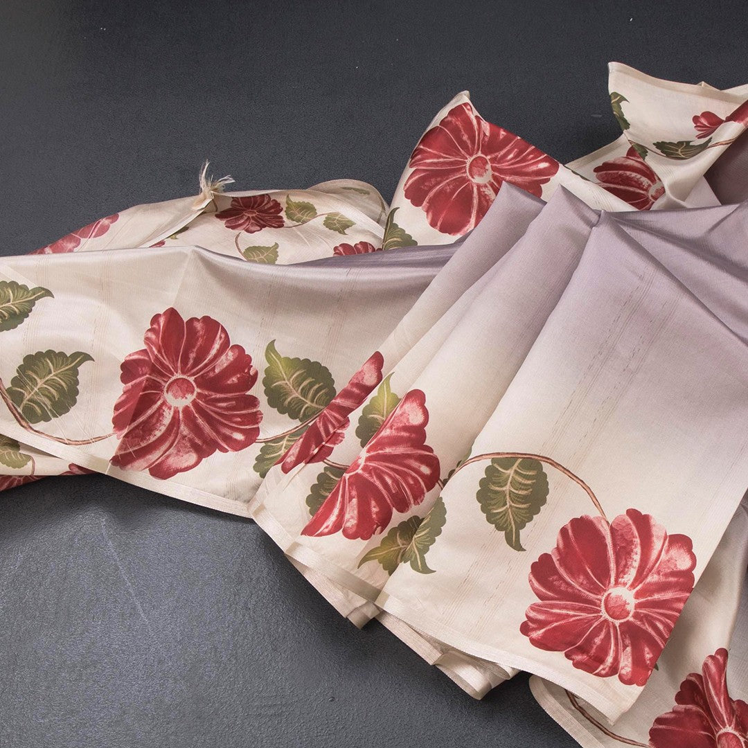 Semi Raw Silk Light Brown Plain Saree With Floral Creeper Design