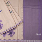 Raw Silk Cream Floral Printed Saree 02