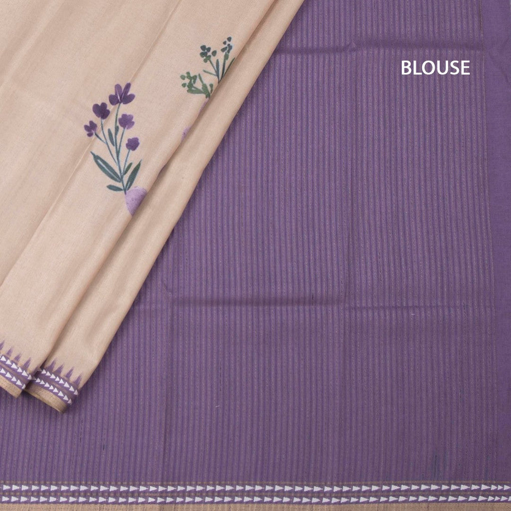 Raw Silk Cream Floral Printed Saree 02