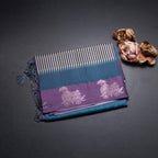 Raw Silk Peacock Blue Printed Saree