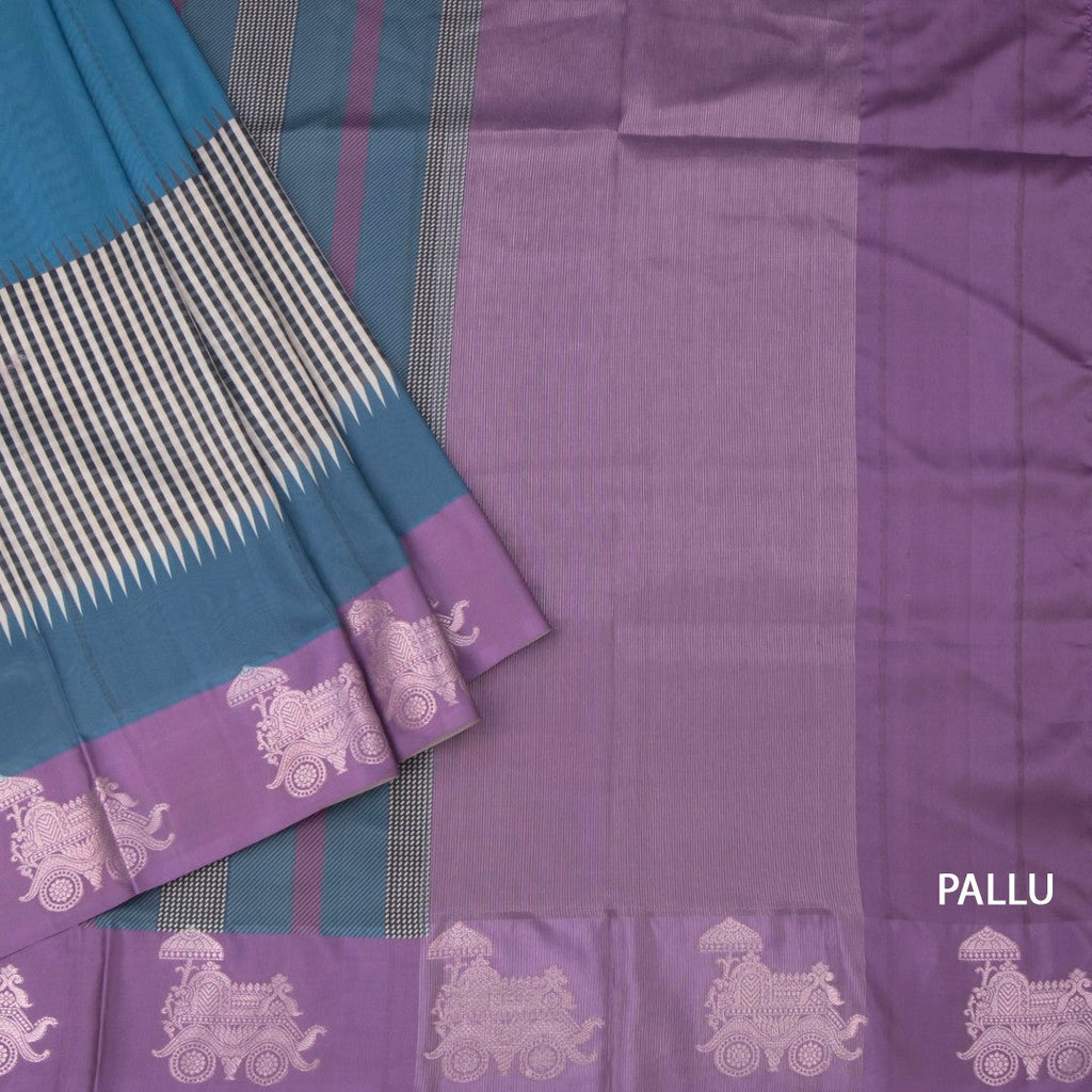 Raw Silk Peacock Blue Printed Saree