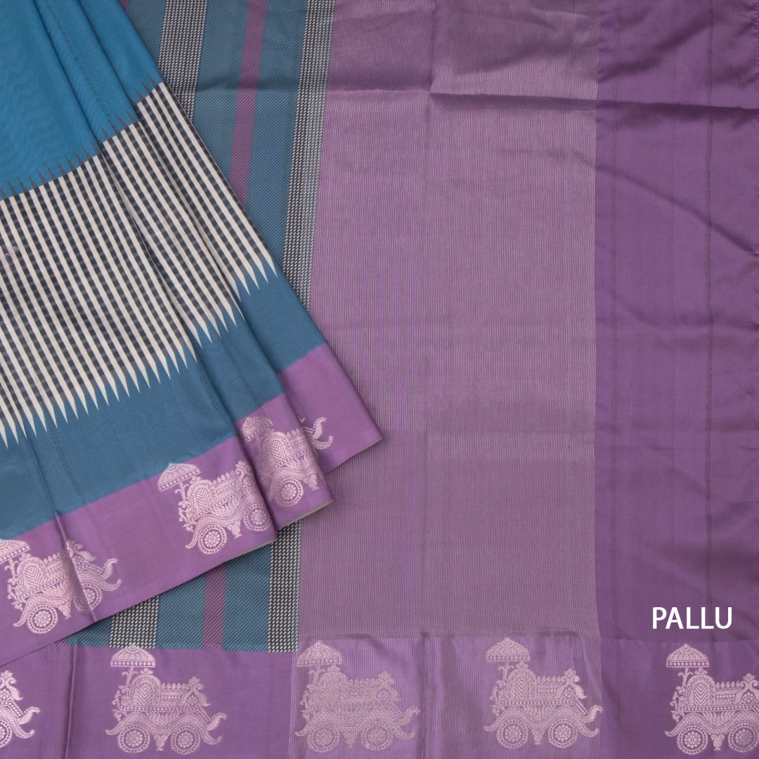 Raw Silk Peacock Blue Printed Saree