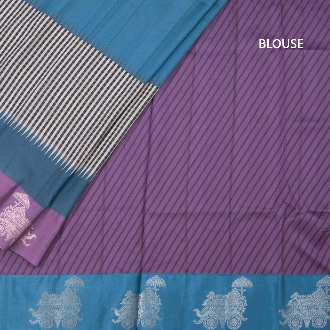 Raw Silk Peacock Blue Printed Saree