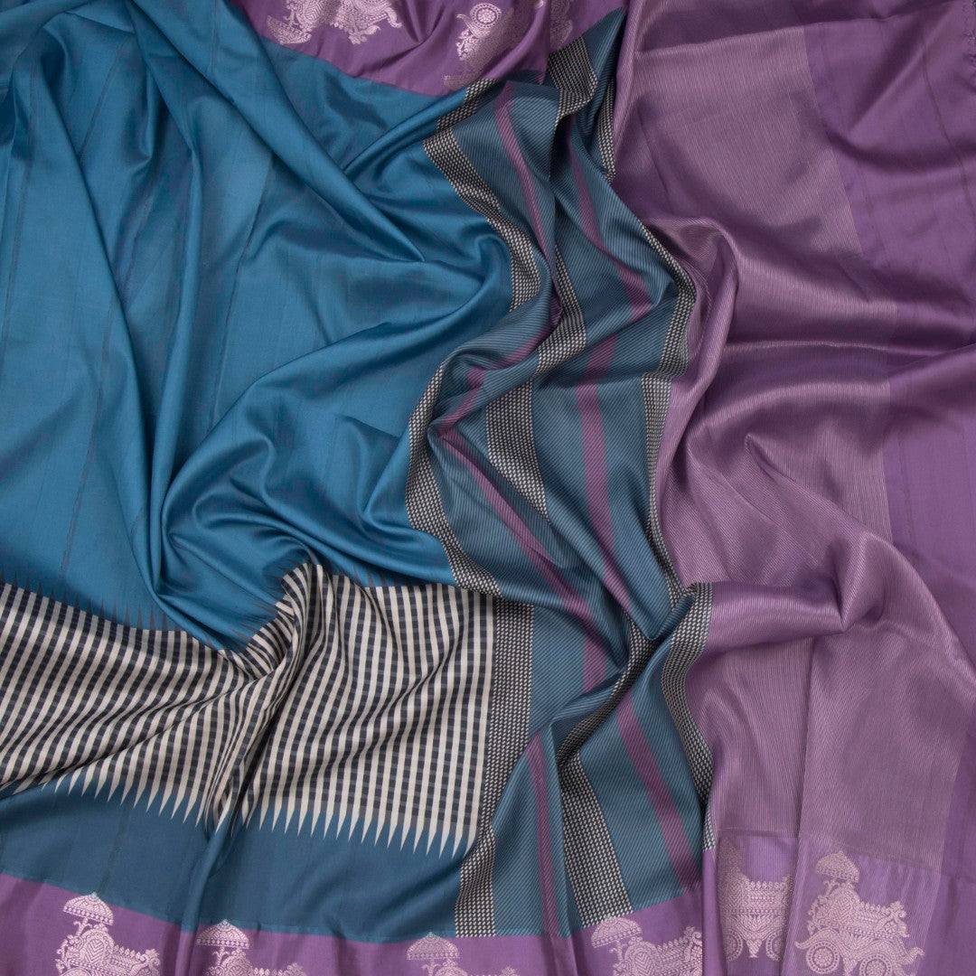 Raw Silk Peacock Blue Printed Saree
