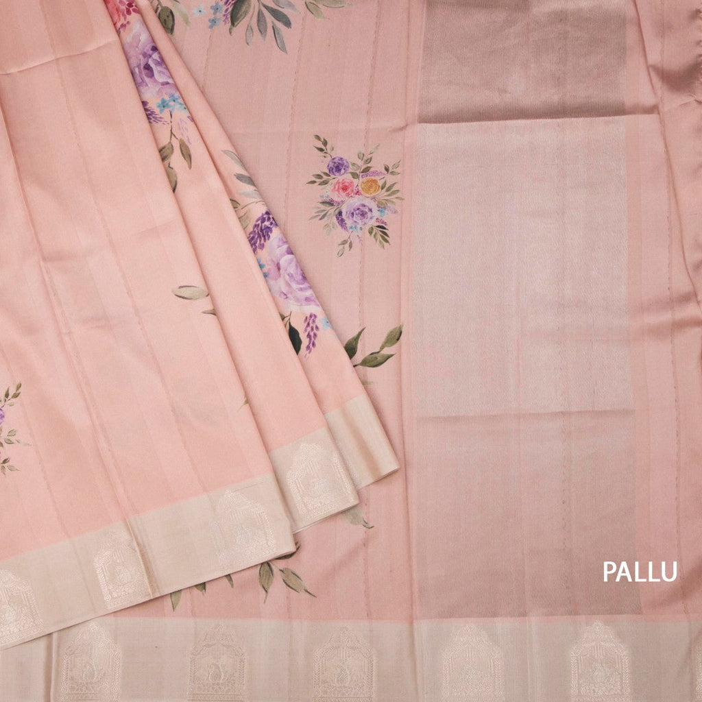 Satin Silk Peach Floral Printed Saree 02