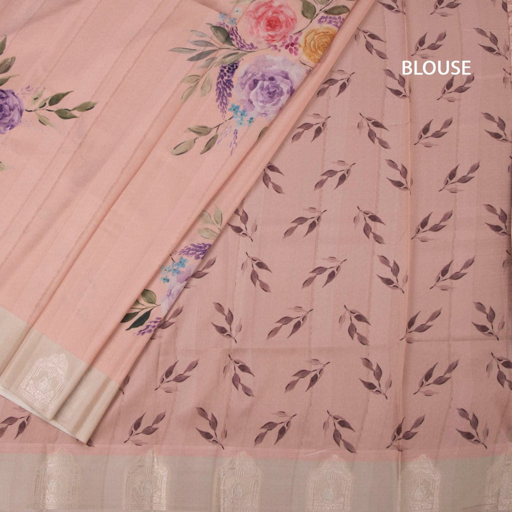 Satin Silk Peach Floral Printed Saree 02