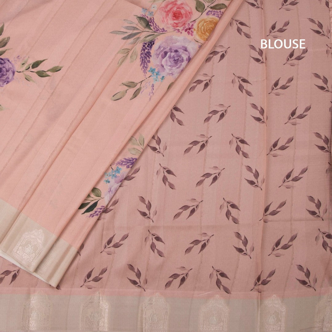 Satin Silk Peach Floral Printed Saree 02