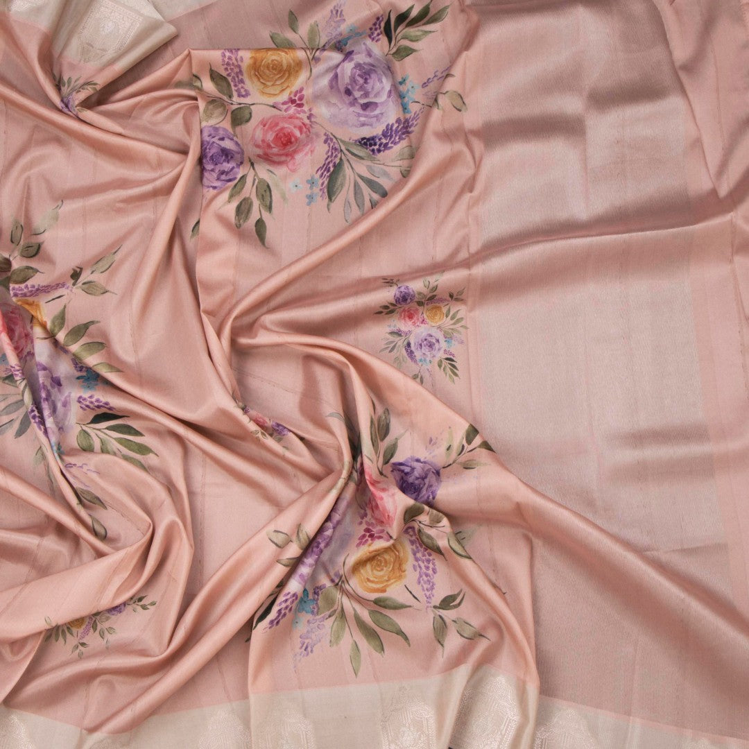 Satin Silk Peach Floral Printed Saree 02