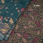 Semi Linen Teal Blue Printed Saree