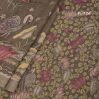 Semi Linen Olive Green Printed Saree 03