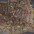 Semi Linen Olive Green Printed Saree 03