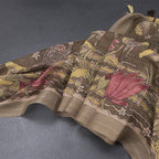 Semi Linen Olive Green Printed Saree 03