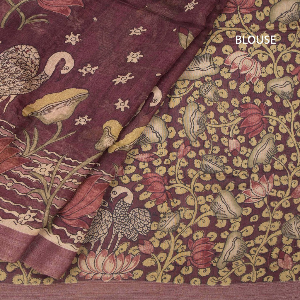 Semi Linen Maroon Printed Saree 03