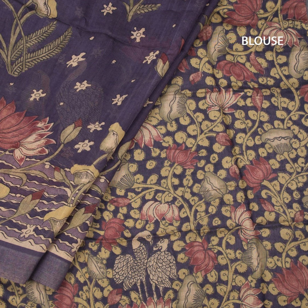 Semi Linen Dark Purple Printed Saree