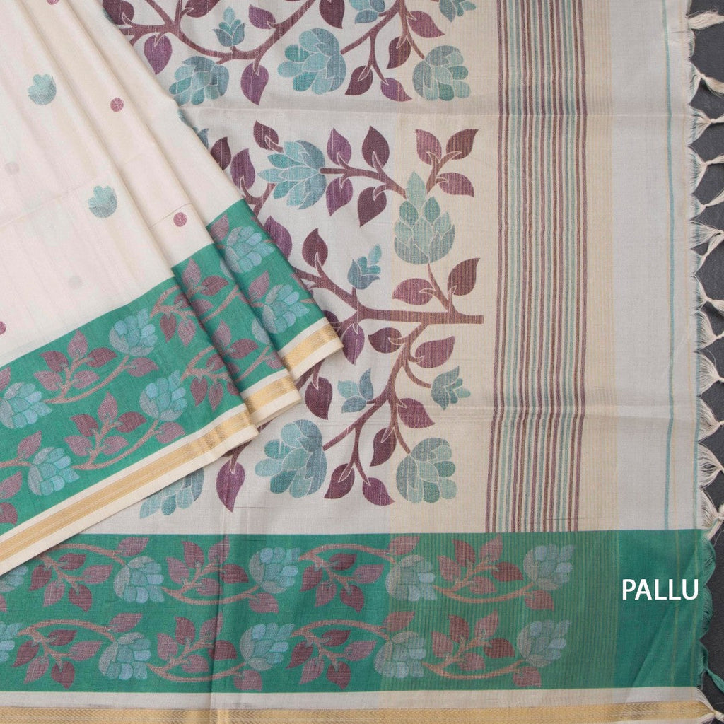 Semi Raw Silk Cream Printed Saree 12
