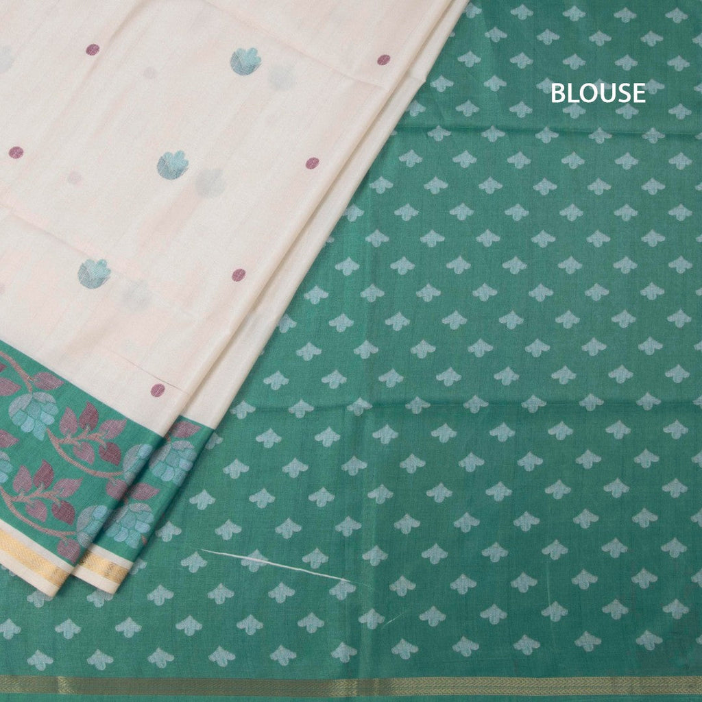 Semi Raw Silk Cream Printed Saree 12