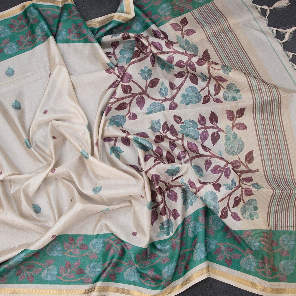 Semi Raw Silk Cream Printed Saree 12
