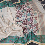 Semi Raw Silk Cream Printed Saree 12