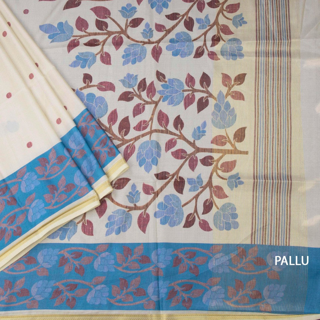Semi Raw Silk Cream Printed Saree 13