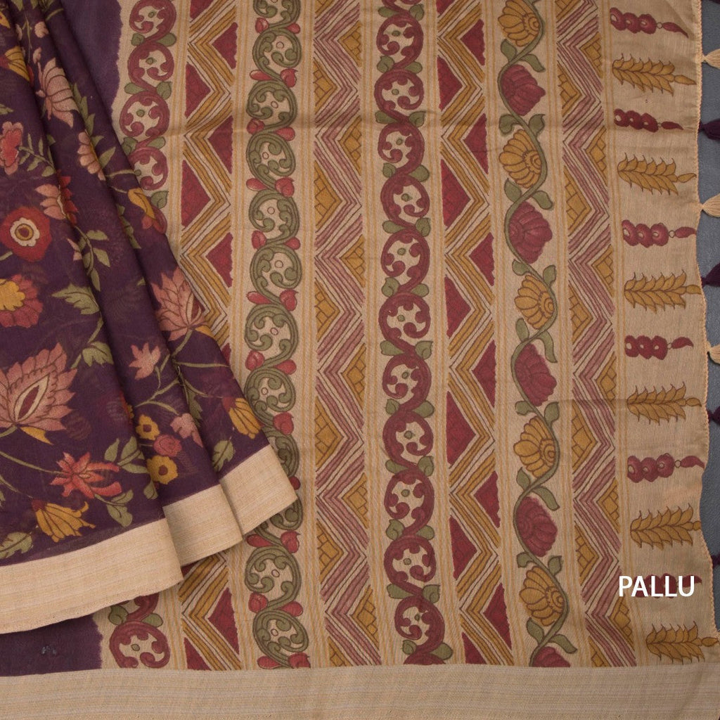 Semi Linen Maroon Printed Saree 04