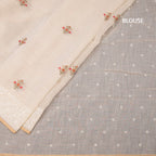 Linen Cream Floral Thread Work Saree 04