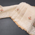 Linen Cream Floral Thread Work Saree 04