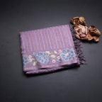Raw Silk Lavender Zari Stripes Saree And Thread Border