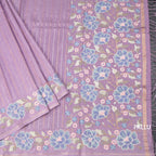 Raw Silk Lavender Zari Stripes Saree And Thread Border