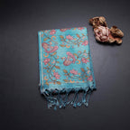 Raw Silk Peacock Blue Zari Checked Saree And Printed Border